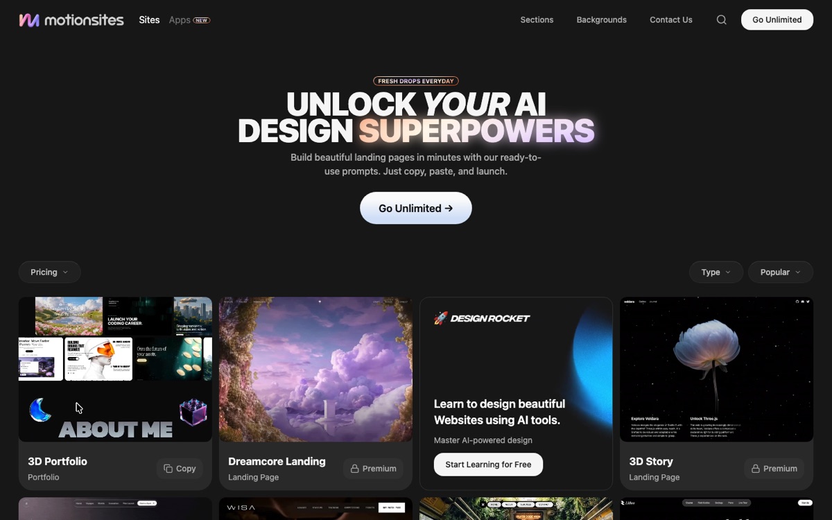 MotionSites — gallery of animated website designs