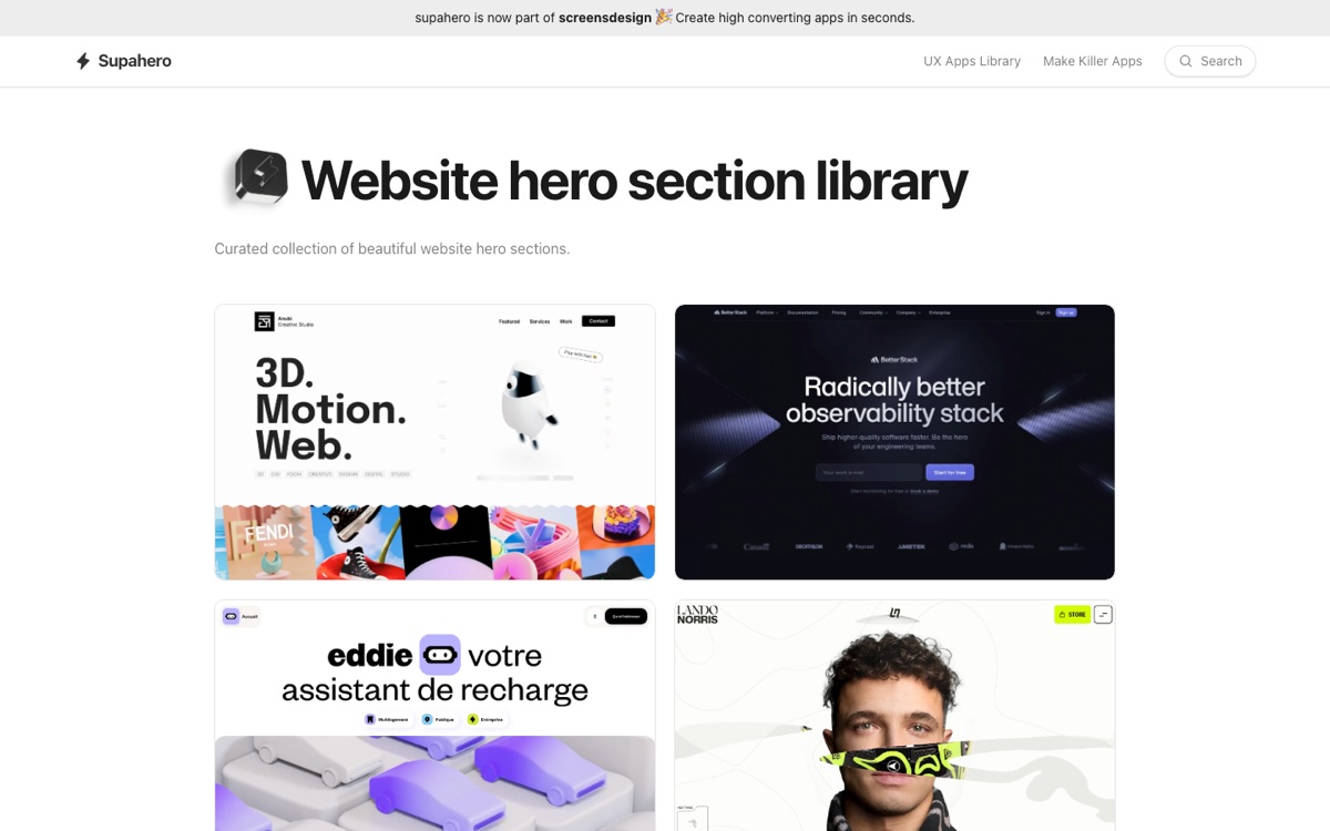 Supahero — website hero section library